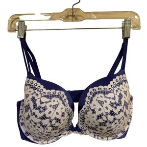 Victoria's Secret Very Sexy Push Up Bra Blue White Lace 34DD Underwire